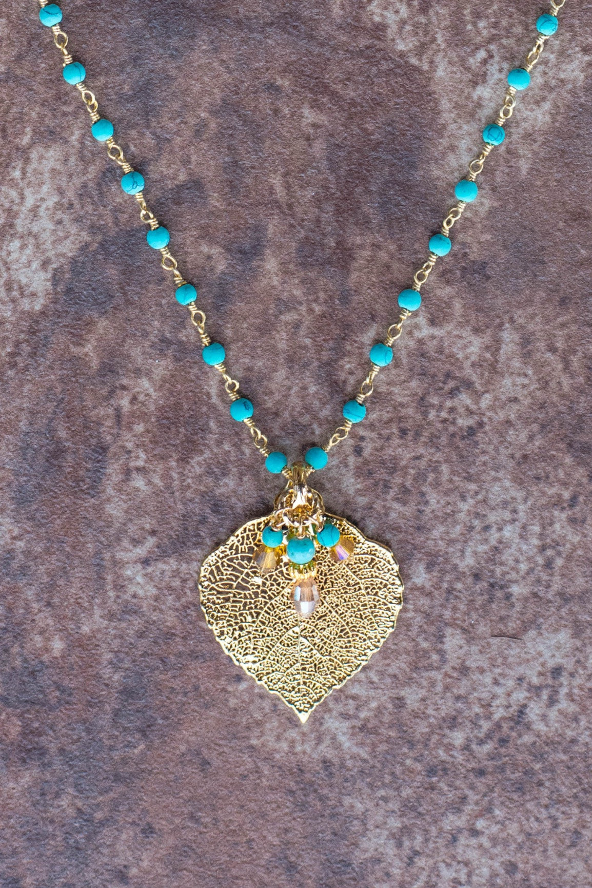 Gold leaf & Turquoise classic princess style necklace