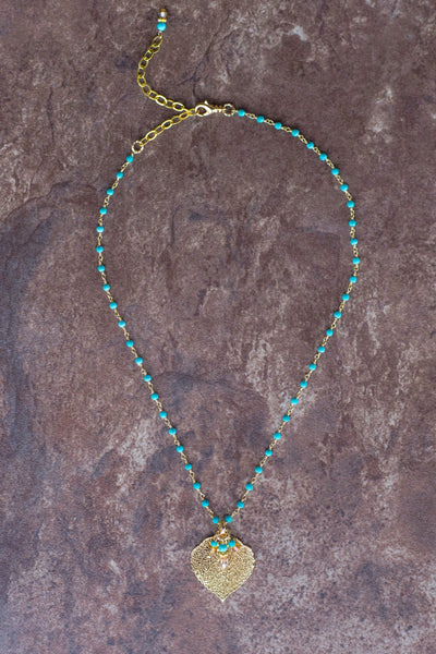 Gold leaf & Turquoise classic princess style necklace