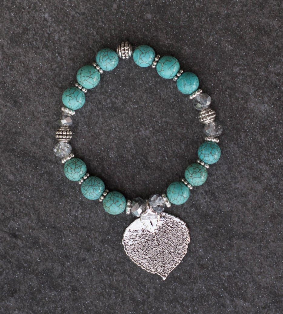 Silver leaf &Turquoise bracelet