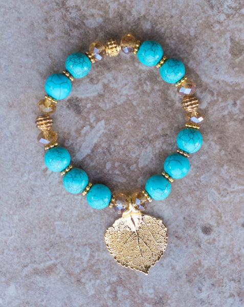 Gold leaf &Turquoise bracelet