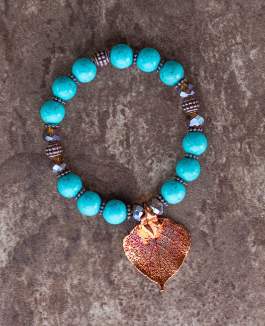 Copper leaf &Turquoise bracelet