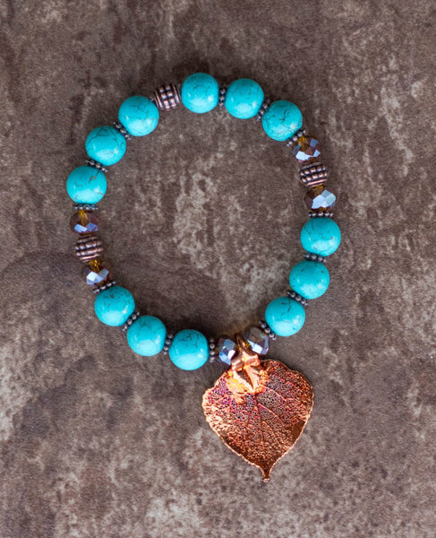 Copper leaf &Turquoise bracelet