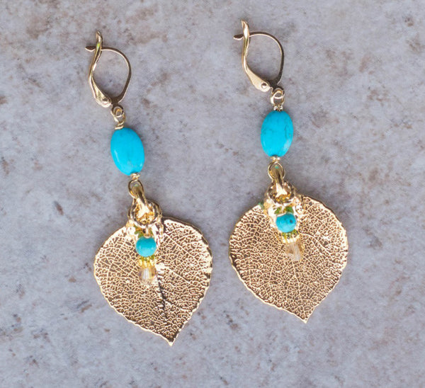 Gold leaf &Turquoise earrings