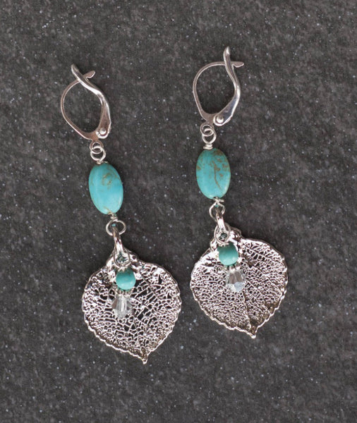 Silver leaf &Turquoise earrings