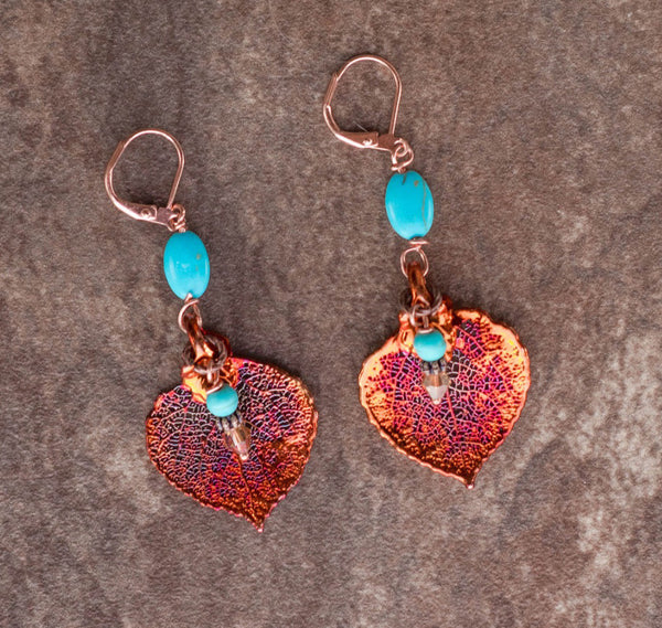 Copper leaf &Turquoise earrings