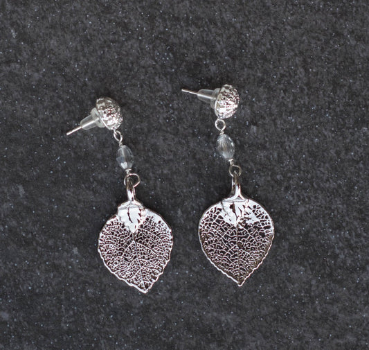 Silver earrings:  Silver leaves with a delicate lace post